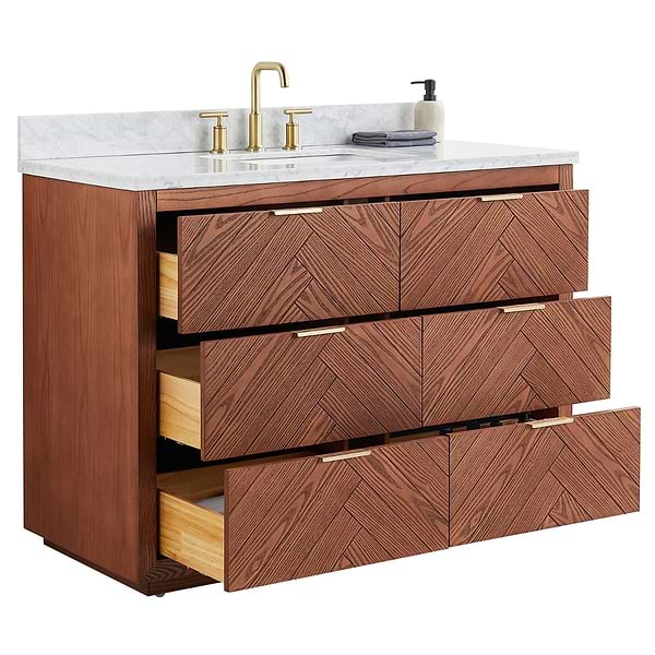 Marilyn Woodgrain 48" Single Vanity with Carrara Marble Top