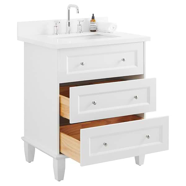 Nora White 30" Single Vanity with Pure White Quartz Top