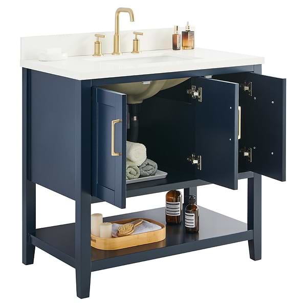 Sheraton 36" Navy Vanity with Pure White Quartz Top and Ceramic Basin