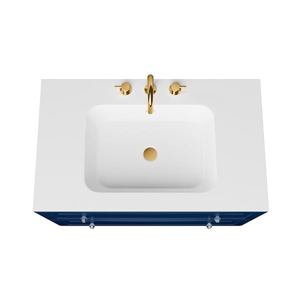 Alma Blue 36" Vanity with Gold Legs & Knobs with Integrated White Solid Surface Top