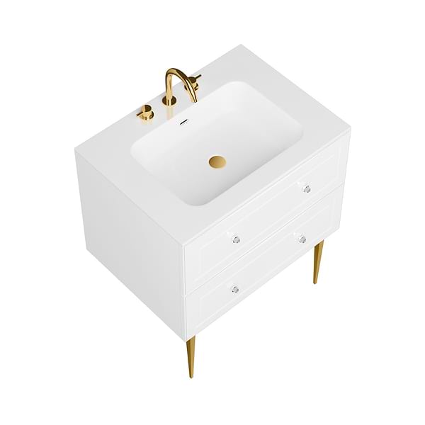 Alma White 30" Vanity with Gold Legs & Knobs with Integrated White Solid Surface Top