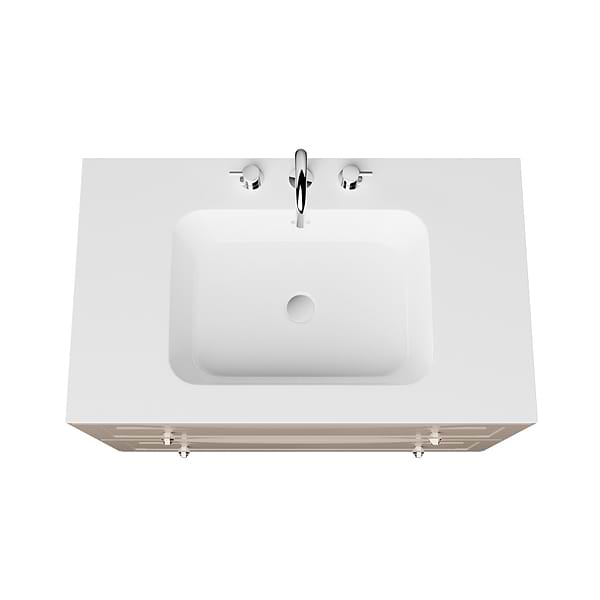 Alma Taupe 36" Vanity with Chrome Legs & Knobs with Integrated White Solid Surface Top