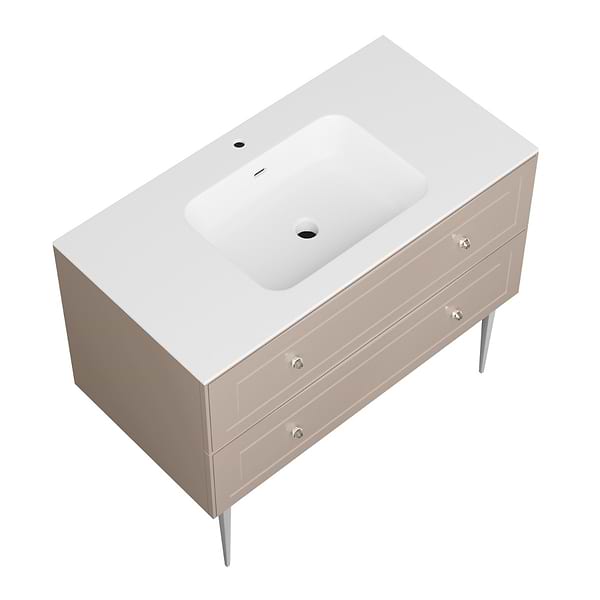 Alma Taupe 42" Vanity with Chrome Legs & Knobs with Integrated White Solid Surface Top