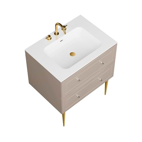 Alma Taupe 30" Vanity with Gold Legs & Knobs with Integrated White Solid Surface Top