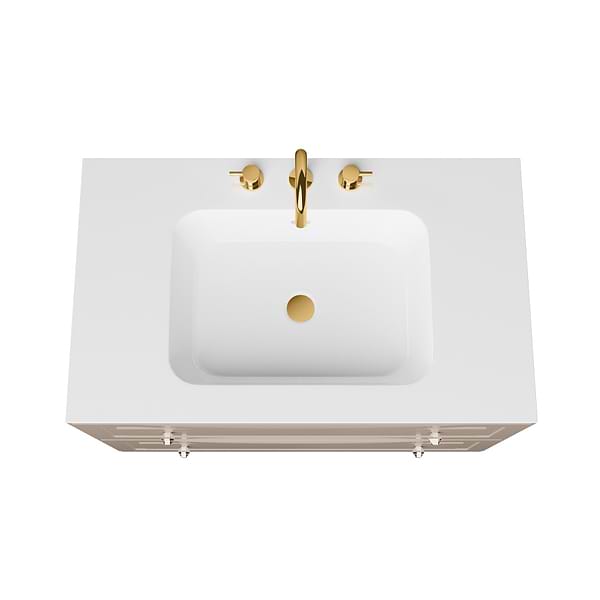 Alma Taupe 36" Vanity with Gold Legs & Knobs with Integrated White Solid Surface Top