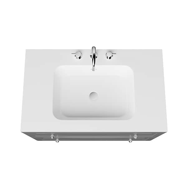 Alma Gray 36" Vanity with Chrome Legs & Knobs with Integrated White Solid Surface Top