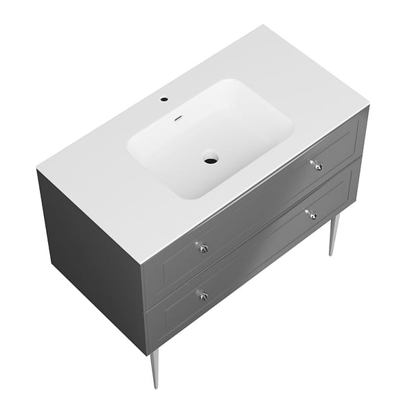 Alma Gray 42" Vanity with Chrome Legs & Knobs with Integrated White Solid Surface Top