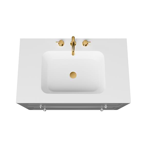 Alma Gray 36" Vanity with Gold Legs & Knobs with Integrated White Solid Surface Top