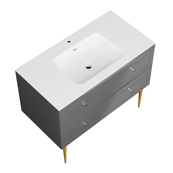 Alma Gray 42" Vanity with Gold Legs & Knobs with Integrated White Solid Surface Top