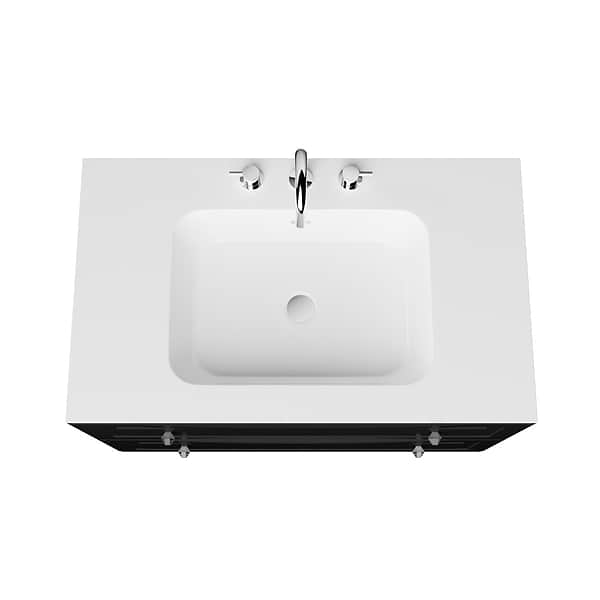 Alma Black 36" Vanity with Chrome Legs & Knobs with Integrated White Solid Surface Top