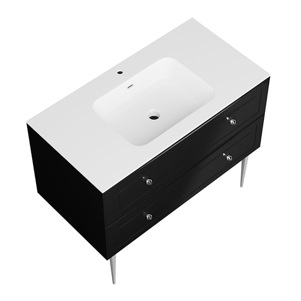 Alma Black 42" Vanity with Chrome Legs & Knobs with Integrated White Solid Surface Top