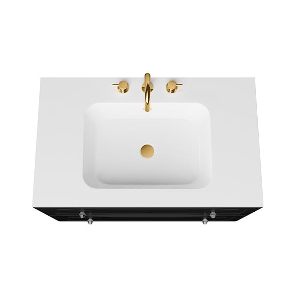 Alma Black 36" Vanity with Gold Legs & Knobs with Integrated White Solid Surface Top
