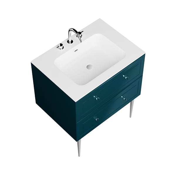 Alma Turquoise 30" Vanity with Chrome Legs & Knobs with Integrated White Solid Surface Top