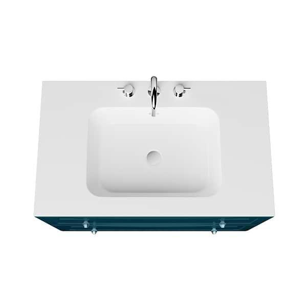 Alma Turquoise 36" Vanity with Chrome Legs & Knobs with Integrated White Solid Surface Top