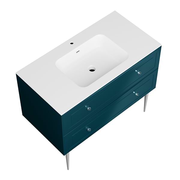 Alma Turquoise 42" Vanity with Chrome Legs & Knobs with Integrated White Solid Surface Top