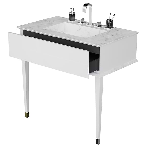 Classic 36" White Gloss & Chrome Vanity  in White, View 8, open zoomed image