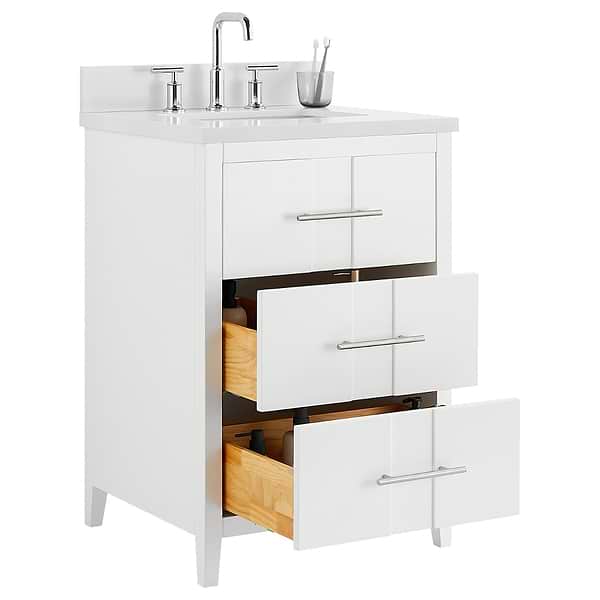 Iconic White and Silver 24" Single Vanity with Pure White Quartz Top