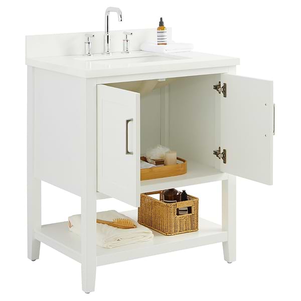 Sheraton 30" White Vanity with Pure White Quartz Top and Ceramic Basin