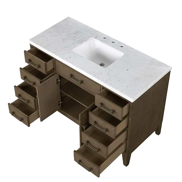 Aiden Gray Oak 48" Single Vanity wth Carrara Marble Top
