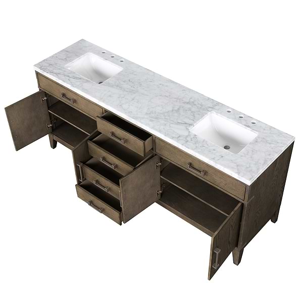 Aiden Gray Oak 80" Double Vanity wth Carrara Marble Top