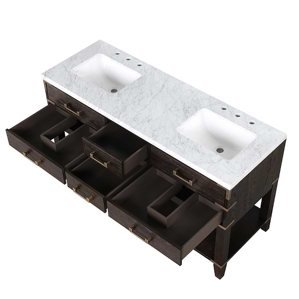 Calico Brown Oak 60" Double Vanity with Carrara Marble Top