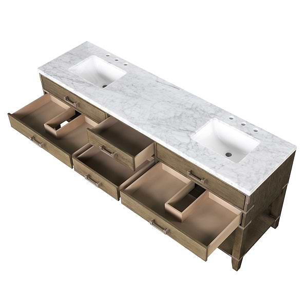 Calico Gray Oak 80" Double Vanity with Carrara Marble Top