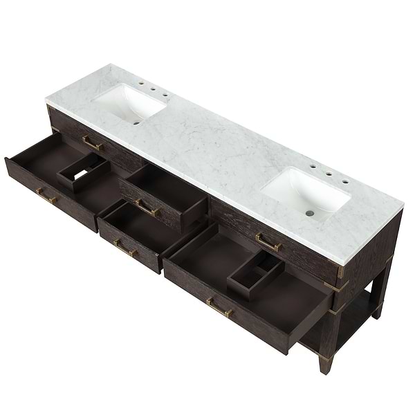 Calico Brown Oak 84" Double Vanity with Carrara Marble Top