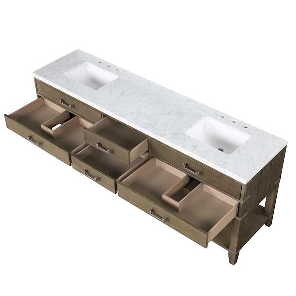 Calico Gray Oak 84" Double Vanity with Carrara Marble Top
