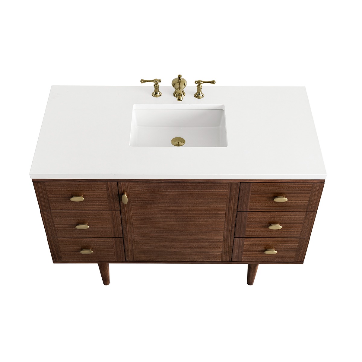 James Martin Vanities Amberly Mid-Century Walnut 48" Single Vanity with White Zeus Quartz Top