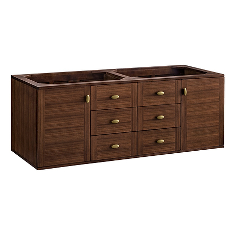 James Martin Vanities Amberly Mid-Century Walnut 60" Double Vanity without Top