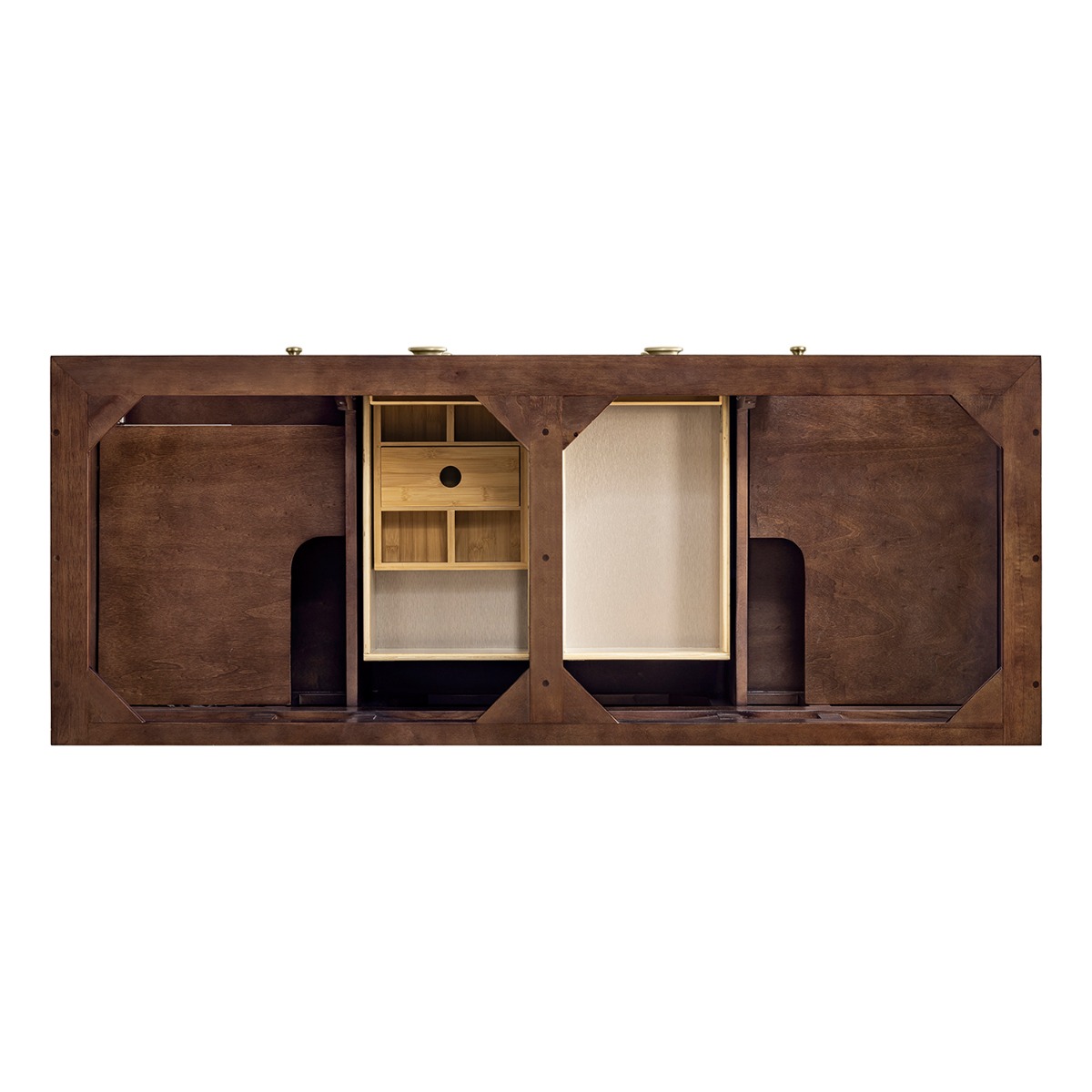 James Martin Vanities Amberly Mid-Century Walnut 60" Double Vanity with Carrara Marble Top