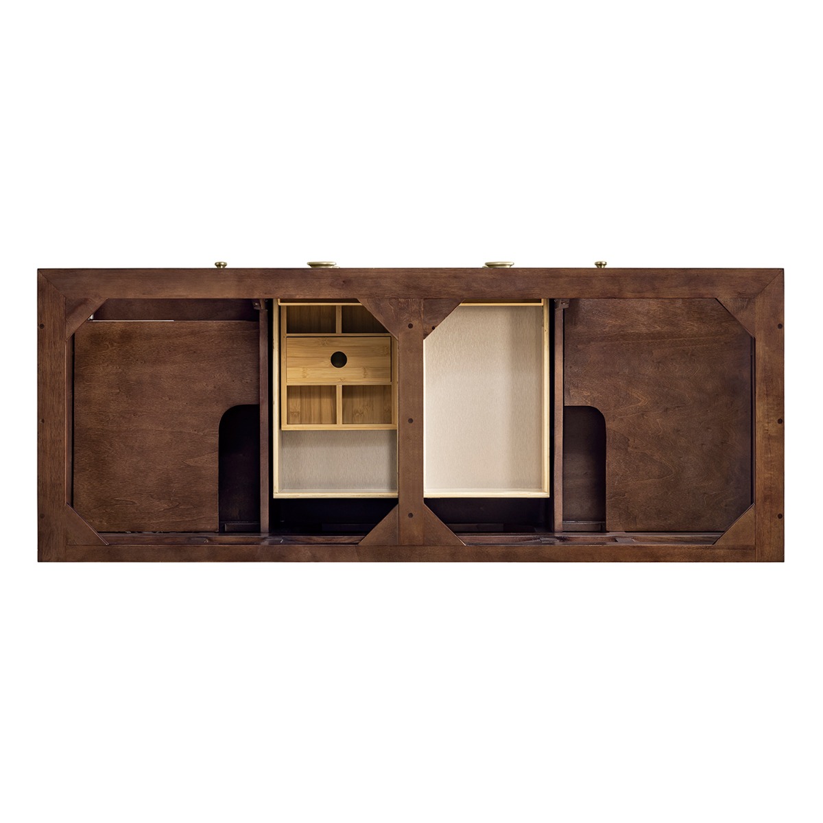 James Martin Vanities Amberly Mid-Century Walnut 60" Double Vanity with Eternal Marfil Quartz Top
