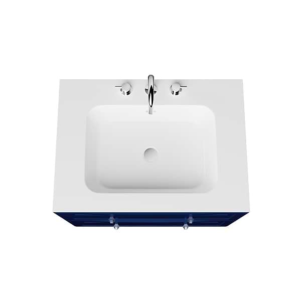 Alma Blue 30" Vanity with Chrome Legs & Knobs with Integrated White Solid Surface Top
