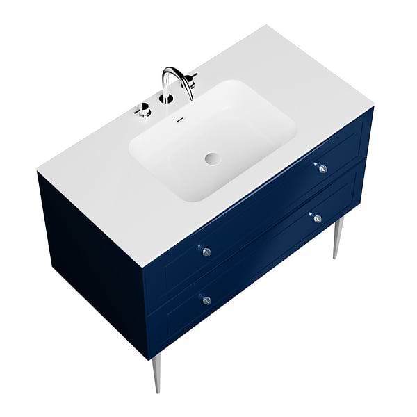 Alma Blue 42" Vanity with Chrome Legs & Knobs with Integrated White Solid Surface Top