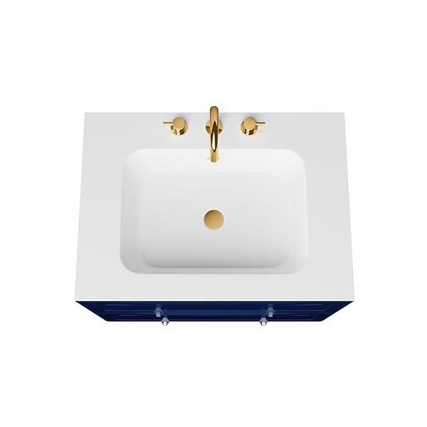Alma Blue 30" Vanity with Gold Legs & Knobs with Integrated White Solid Surface Top
