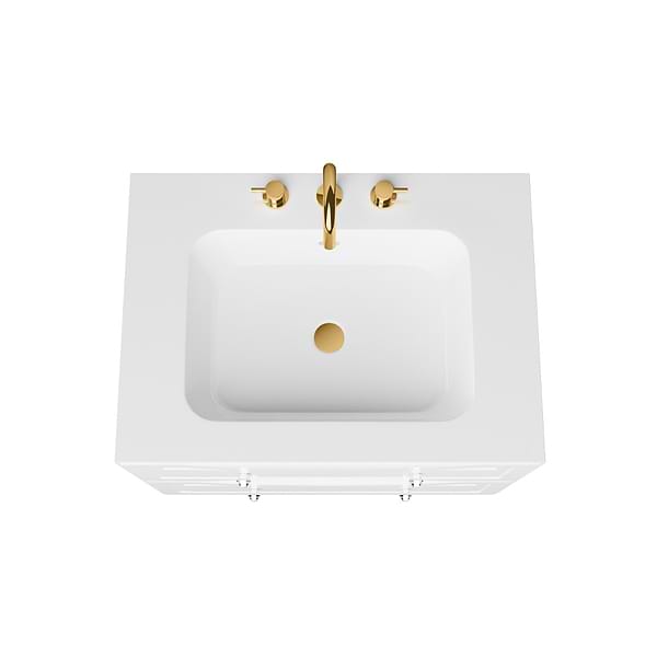 Alma White 30" Vanity with Gold Legs & Knobs with Integrated White Solid Surface Top