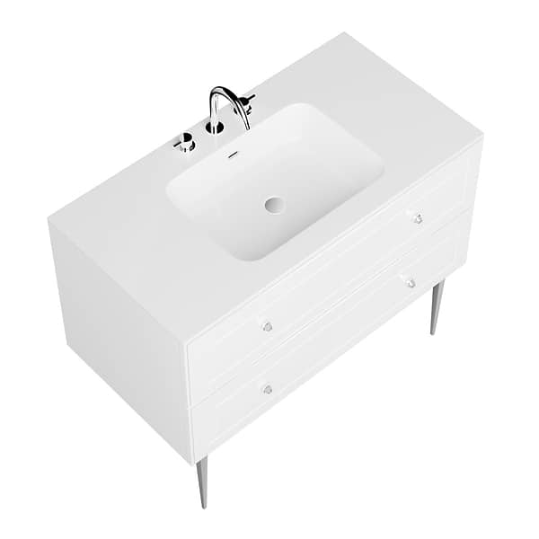 Alma White 42" Vanity with Chrome Legs & Knobs with Integrated White Solid Surface Top