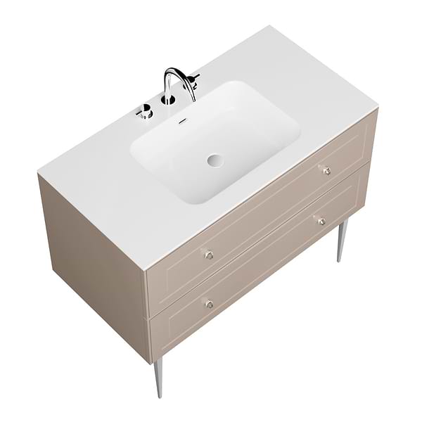Alma Taupe 42" Vanity with Chrome Legs & Knobs with Integrated White Solid Surface Top