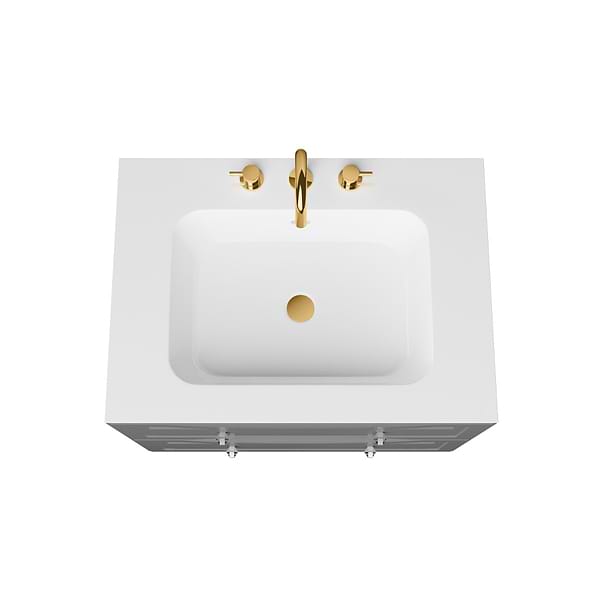 Alma Gray 30" Vanity with Gold Legs & Knobs with Integrated White Solid Surface Top