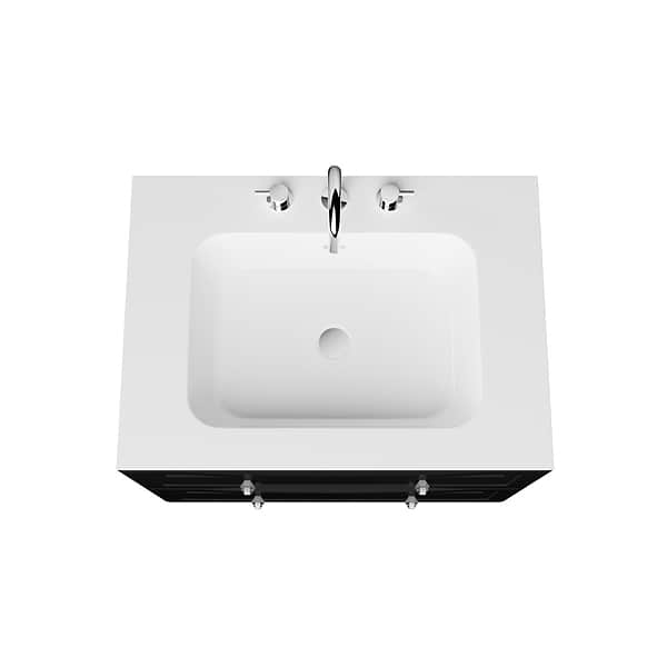 Alma Black 30" Vanity with Chrome Legs & Knobs with Integrated White Solid Surface Top