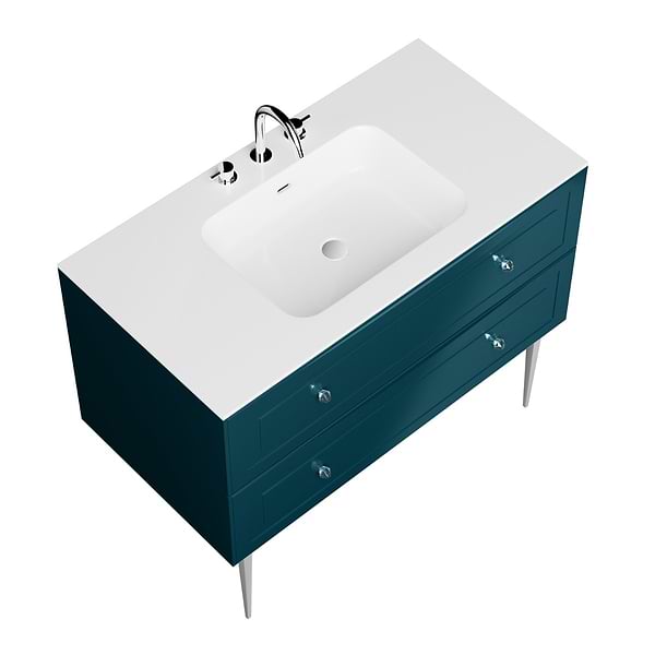 Alma Turquoise 42" Vanity with Chrome Legs & Knobs with Integrated White Solid Surface Top