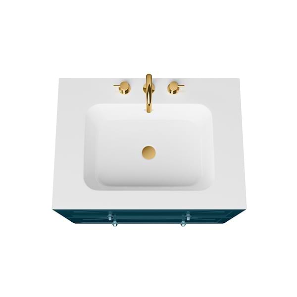 Alma Turquoise 30" Vanity with Gold Legs & Knobs with Integrated White Solid Surface Top
