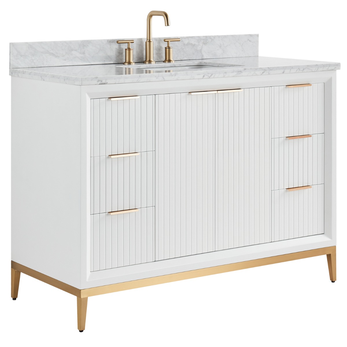 Bungalow White and Gold 48" Single Vanity with Carrara Marble Top