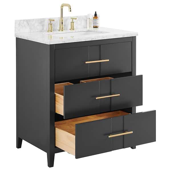 Iconic Charcoal and Gold 30" Single Vanity with Carrara Marble Top
