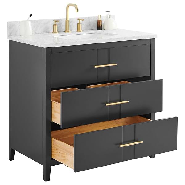 Iconic Charcoal and Gold 36" Single Vanity with Carrara Marble Top