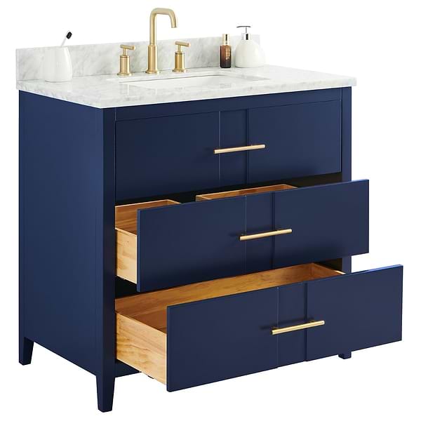 Iconic Navy and Gold 36" Single Vanity with Carrara Marble Top