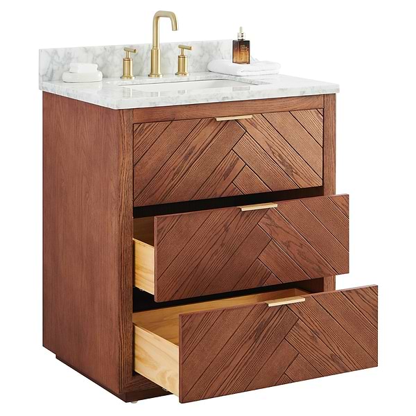 Marilyn Woodgrain 30" Single Vanity with Carrara Marble Top