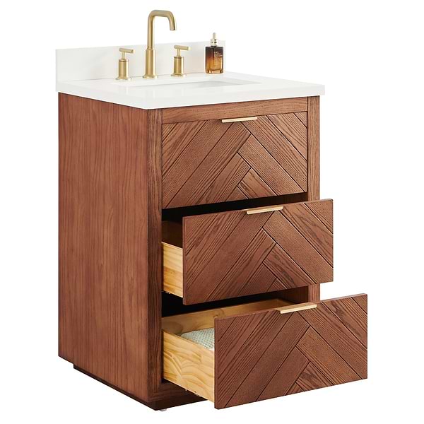 Marilyn Woodgrain 24" Single Vanity with Pure White Quartz Top
