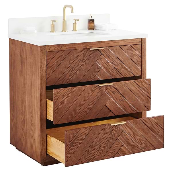 Marilyn Woodgrain 36" Single Vanity with Pure White Quartz Top