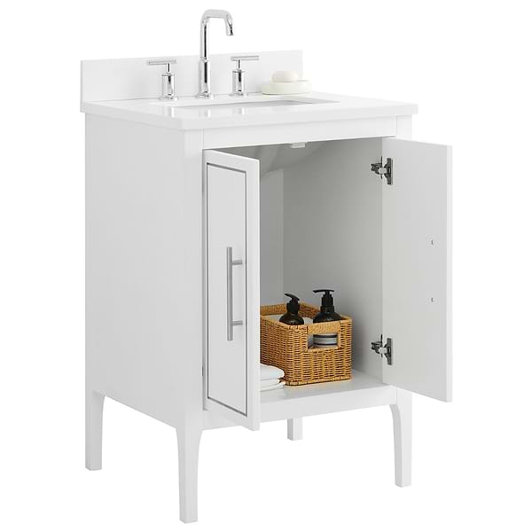 Province White and Silver 24" Single Vanity with Pure White Quartz Top